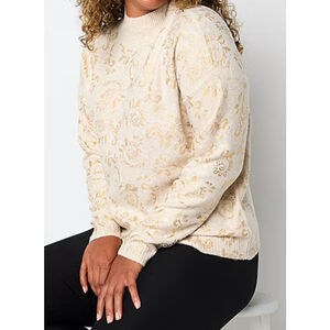 NWT Women's Liz Claiborne Mock Neck Long Sleeve Sweater Size PS Cream Gold
